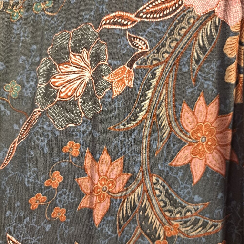 Knox Rose Midi Short Sleeve Blue Pink Floral Tiered Boho Print Dress Size Large - Picture 8 of 13